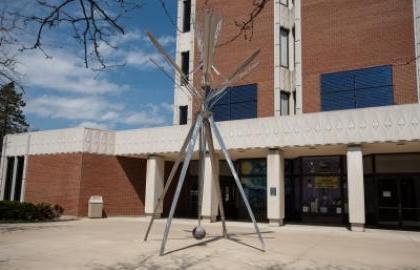 John Clague’s Auriculum sculpture in front of the library 